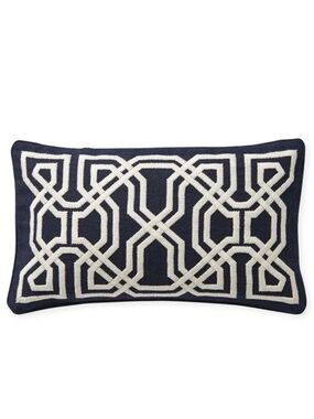 Serena & Lily Jetty Navy with embroidery Lumbar Pillow